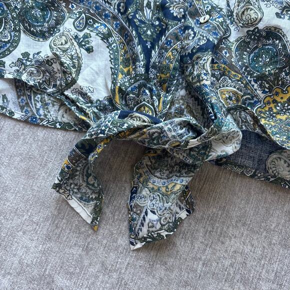 Magaschoni Linen Top 
Paisley Print and knot detail 
Size: M
NWOT - Picture 5 of 6